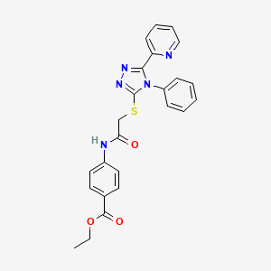 molecular formula C24H21N5O3S B4788387 ethyl 4-[({[4-phenyl-5-(2-pyridinyl)-4H-1,2,4-triazol-3-yl]thio}acetyl)amino]benzoate 
