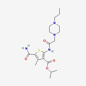 molecular formula C19H30N4O4S B4788474 PROPAN-2-YL 5-CARBAMOYL-4-METHYL-2-[2-(4-PROPYLPIPERAZIN-1-YL)ACETAMIDO]THIOPHENE-3-CARBOXYLATE 