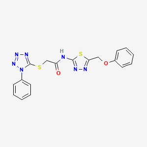 molecular formula C18H15N7O2S2 B4788653 N~1~-[5-(PHENOXYMETHYL)-1,3,4-THIADIAZOL-2-YL]-2-[(1-PHENYL-1H-1,2,3,4-TETRAAZOL-5-YL)SULFANYL]ACETAMIDE 