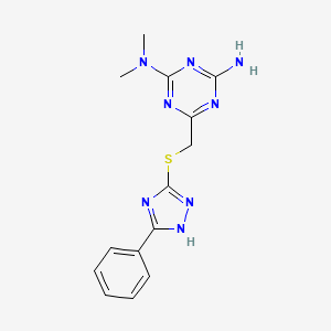 molecular formula C14H16N8S B4788764 N,N-dimethyl-6-{[(5-phenyl-4H-1,2,4-triazol-3-yl)thio]methyl}-1,3,5-triazine-2,4-diamine 