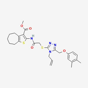 molecular formula C27H32N4O4S2 B4789682 methyl 2-{[({4-allyl-5-[(3,4-dimethylphenoxy)methyl]-4H-1,2,4-triazol-3-yl}thio)acetyl]amino}-5,6,7,8-tetrahydro-4H-cyclohepta[b]thiophene-3-carboxylate 