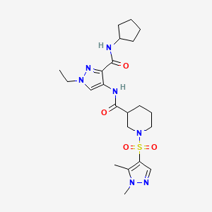 molecular formula C22H33N7O4S B4789827 N~3~-{3-[(CYCLOPENTYLAMINO)CARBONYL]-1-ETHYL-1H-PYRAZOL-4-YL}-1-[(1,5-DIMETHYL-1H-PYRAZOL-4-YL)SULFONYL]-3-PIPERIDINECARBOXAMIDE 