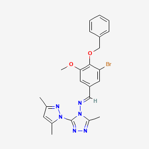 molecular formula C23H23BrN6O2 B4790797 N-{(E)-1-[4-(BENZYLOXY)-3-BROMO-5-METHOXYPHENYL]METHYLIDENE}-N-[3-(3,5-DIMETHYL-1H-PYRAZOL-1-YL)-5-METHYL-4H-1,2,4-TRIAZOL-4-YL]AMINE 