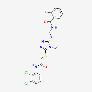 molecular formula C21H20Cl2FN5O2S B4791015 N-{2-[5-({2-[(2,3-dichlorophenyl)amino]-2-oxoethyl}sulfanyl)-4-ethyl-4H-1,2,4-triazol-3-yl]ethyl}-2-fluorobenzamide 