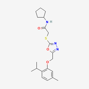 molecular formula C20H27N3O3S B4791030 N-cyclopentyl-2-[[5-[(5-methyl-2-propan-2-ylphenoxy)methyl]-1,3,4-oxadiazol-2-yl]sulfanyl]acetamide 