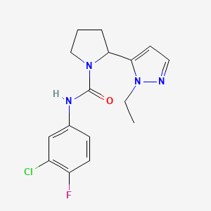 molecular formula C16H18ClFN4O B4791494 N-(3-chloro-4-fluorophenyl)-2-(1-ethyl-1H-pyrazol-5-yl)-1-pyrrolidinecarboxamide 