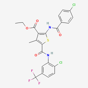 molecular formula C23H17Cl2F3N2O4S B4791571 ETHYL 5-{[2-CHLORO-5-(TRIFLUOROMETHYL)PHENYL]CARBAMOYL}-2-(4-CHLOROBENZAMIDO)-4-METHYLTHIOPHENE-3-CARBOXYLATE 