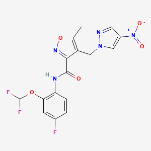 molecular formula C16H12F3N5O5 B4791648 N~3~-[2-(DIFLUOROMETHOXY)-4-FLUOROPHENYL]-5-METHYL-4-[(4-NITRO-1H-PYRAZOL-1-YL)METHYL]-3-ISOXAZOLECARBOXAMIDE 