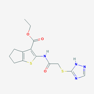 molecular formula C14H16N4O3S2 B4792074 ethyl 2-[[2-(1H-1,2,4-triazol-5-ylsulfanyl)acetyl]amino]-5,6-dihydro-4H-cyclopenta[b]thiophene-3-carboxylate 