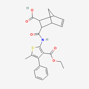 molecular formula C23H23NO5S B4792127 3-{[3-(Ethoxycarbonyl)-5-methyl-4-phenylthiophen-2-yl]carbamoyl}bicyclo[2.2.1]hept-5-ene-2-carboxylic acid 