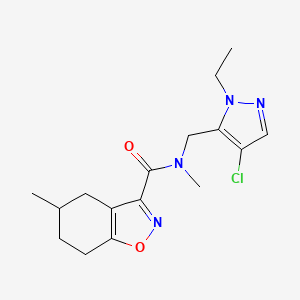 molecular formula C16H21ClN4O2 B4793037 N~3~-[(4-CHLORO-1-ETHYL-1H-PYRAZOL-5-YL)METHYL]-N~3~,5-DIMETHYL-4,5,6,7-TETRAHYDRO-1,2-BENZISOXAZOLE-3-CARBOXAMIDE 