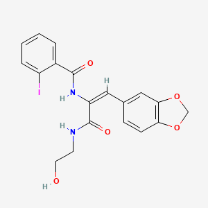 molecular formula C19H17IN2O5 B4793068 N-[(E)-1-(1,3-benzodioxol-5-yl)-3-(2-hydroxyethylamino)-3-oxoprop-1-en-2-yl]-2-iodobenzamide 