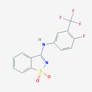 molecular formula C14H8F4N2O2S B479337 N-[4-fluoro-3-(trifluoromethyl)phenyl]-1,2-benzothiazol-3-amine 1,1-dioxide CAS No. 663199-97-1
