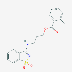 molecular formula C18H18N2O4S B479356 3-[(1,1-Dioxido-1,2-benzisothiazol-3-yl)amino]propyl 2-methylbenzoate CAS No. 6468-33-3