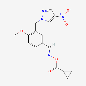 molecular formula C16H16N4O5 B4793715 cyclopropyl[({4-methoxy-3-[(4-nitro-1H-pyrazol-1-yl)methyl]benzylidene}amino)oxy]methanone 