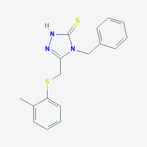 molecular formula C17H17N3S2 B479519 4-benzyl-5-{[(2-methylphenyl)thio]methyl}-4H-1,2,4-triazole-3-thiol CAS No. 650593-67-2