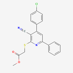 molecular formula C21H15ClN2O2S B4795860 methyl 2-((4-(4-chlorophenyl)-3-cyano-6-phenylpyridin-2-yl)thio)acetate 