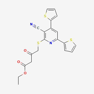 molecular formula C20H16N2O3S3 B4795940 ETHYL 4-{[3-CYANO-4,6-BIS(THIOPHEN-2-YL)PYRIDIN-2-YL]SULFANYL}-3-OXOBUTANOATE 