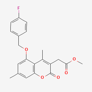 molecular formula C21H19FO5 B4796063 METHYL 2-{5-[(4-FLUOROPHENYL)METHOXY]-4,7-DIMETHYL-2-OXO-2H-CHROMEN-3-YL}ACETATE 