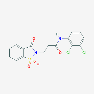 molecular formula C16H12Cl2N2O4S B479625 N-(2,3-dichlorophenyl)-3-(1,1-dioxido-3-oxo-1,2-benzisothiazol-2(3H)-yl)propanamide CAS No. 709010-65-1
