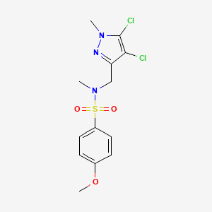 molecular formula C13H15Cl2N3O3S B4796410 N-[(4,5-DICHLORO-1-METHYL-1H-PYRAZOL-3-YL)METHYL]-4-METHOXY-N-METHYL-1-BENZENESULFONAMIDE 