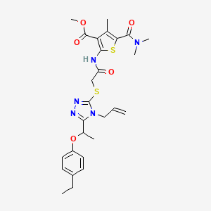 molecular formula C27H33N5O5S2 B4796480 methyl 5-(dimethylcarbamoyl)-2-{[({5-[1-(4-ethylphenoxy)ethyl]-4-(prop-2-en-1-yl)-4H-1,2,4-triazol-3-yl}sulfanyl)acetyl]amino}-4-methylthiophene-3-carboxylate 