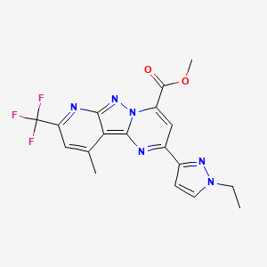 molecular formula C18H15F3N6O2 B4797007 methyl 2-(1-ethyl-1H-pyrazol-3-yl)-10-methyl-8-(trifluoromethyl)pyrido[2',3':3,4]pyrazolo[1,5-a]pyrimidine-4-carboxylate 