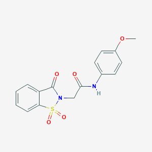 molecular formula C16H14N2O5S B479728 2-(1,1-dioxido-3-oxo-1,2-benzisothiazol-2(3H)-yl)-N-(4-methoxyphenyl)acetamide CAS No. 182925-86-6