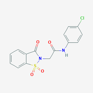 molecular formula C15H11ClN2O4S B479729 N-(4-chlorophenyl)-2-(1,1-dioxido-3-oxo-1,2-benzisothiazol-2(3H)-yl)acetamide CAS No. 354786-08-6