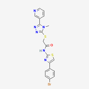 molecular formula C19H15BrN6OS2 B4797486 N-[4-(4-bromophenyl)-1,3-thiazol-2-yl]-2-{[4-methyl-5-(3-pyridinyl)-4H-1,2,4-triazol-3-yl]thio}acetamide 