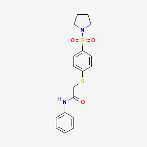 molecular formula C18H20N2O3S2 B4797684 N-phenyl-2-{[4-(1-pyrrolidinylsulfonyl)phenyl]thio}acetamide 