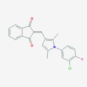 molecular formula C22H15ClFNO2 B479804 2-{[1-(3-chloro-4-fluorophenyl)-2,5-dimethyl-1H-pyrrol-3-yl]methylene}-1H-indene-1,3(2H)-dione CAS No. 354789-44-9