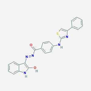 molecular formula C24H17N5O2S B479874 N'-(2-oxo-1,2-dihydro-3H-indol-3-ylidene)-4-[(4-phenyl-1,3-thiazol-2-yl)amino]benzohydrazide 
