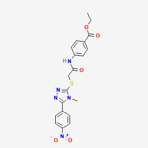molecular formula C20H19N5O5S B4798860 ethyl 4-[({[4-methyl-5-(4-nitrophenyl)-4H-1,2,4-triazol-3-yl]sulfanyl}acetyl)amino]benzoate 