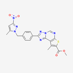 molecular formula C21H17N7O4S B4799296 methyl 9-methyl-2-{4-[(5-methyl-3-nitro-1H-pyrazol-1-yl)methyl]phenyl}thieno[3,2-e][1,2,4]triazolo[1,5-c]pyrimidine-8-carboxylate 