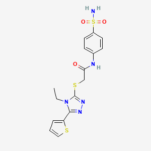 molecular formula C16H17N5O3S3 B4799302 2-{[4-ethyl-5-(thiophen-2-yl)-4H-1,2,4-triazol-3-yl]sulfanyl}-N-(4-sulfamoylphenyl)acetamide CAS No. 565446-72-2