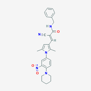 molecular formula C28H29N5O3 B479958 N-benzyl-2-cyano-3-{1-[3-nitro-4-(1-piperidinyl)phenyl]-2,5-dimethyl-1H-pyrrol-3-yl}acrylamide CAS No. 347333-16-8