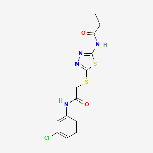 molecular formula C13H13ClN4O2S2 B4800366 N-[5-({2-[(3-chlorophenyl)amino]-2-oxoethyl}thio)-1,3,4-thiadiazol-2-yl]propanamide 