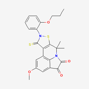 molecular formula C24H22N2O4S2 B4800889 2-methoxy-7,7-dimethyl-9-(2-propoxyphenyl)-10-thioxo-9,10-dihydro-7H-isothiazolo[5,4-c]pyrrolo[3,2,1-ij]quinoline-4,5-dione 