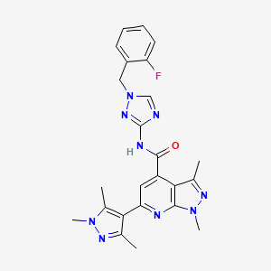 molecular formula C24H24FN9O B4801190 N-[1-(2-fluorobenzyl)-1H-1,2,4-triazol-3-yl]-1,3-dimethyl-6-(1,3,5-trimethyl-1H-pyrazol-4-yl)-1H-pyrazolo[3,4-b]pyridine-4-carboxamide 