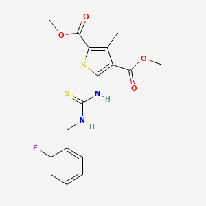 molecular formula C17H17FN2O4S2 B4801853 dimethyl 5-({[(2-fluorobenzyl)amino]carbonothioyl}amino)-3-methyl-2,4-thiophenedicarboxylate 