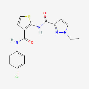 molecular formula C17H15ClN4O2S B4801958 N-{3-[(4-chlorophenyl)carbamoyl]thiophen-2-yl}-1-ethyl-1H-pyrazole-3-carboxamide 