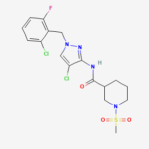 molecular formula C17H19Cl2FN4O3S B4802153 N~3~-[4-CHLORO-1-(2-CHLORO-6-FLUOROBENZYL)-1H-PYRAZOL-3-YL]-1-(METHYLSULFONYL)-3-PIPERIDINECARBOXAMIDE 