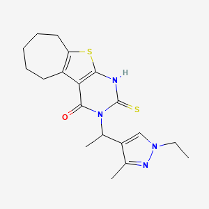 molecular formula C19H24N4OS2 B4806897 3-[1-(1-ethyl-3-methyl-1H-pyrazol-4-yl)ethyl]-2-sulfanyl-3,5,6,7,8,9-hexahydro-4H-cyclohepta[4,5]thieno[2,3-d]pyrimidin-4-one 