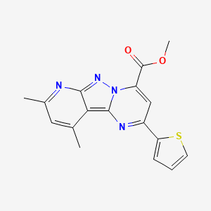 molecular formula C17H14N4O2S B4807353 methyl 11,13-dimethyl-4-thiophen-2-yl-3,7,8,10-tetrazatricyclo[7.4.0.02,7]trideca-1,3,5,8,10,12-hexaene-6-carboxylate 