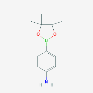 molecular formula C12H18BNO2 B048075 4-(4,4,5,5-Tetramethyl-1,3,2-dioxaborolan-2-yl)aniline CAS No. 214360-73-3