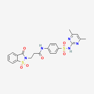 molecular formula C22H21N5O6S2 B4808138 N-{4-[(4,6-dimethylpyrimidin-2-yl)sulfamoyl]phenyl}-3-(1,1-dioxido-3-oxo-1,2-benzothiazol-2(3H)-yl)propanamide 