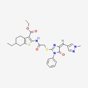 molecular formula C29H31N5O4S2 B4808461 ETHYL 6-ETHYL-2-{[2-({4-[(E)-1-(1-METHYL-1H-PYRAZOL-4-YL)METHYLIDENE]-5-OXO-1-PHENYL-4,5-DIHYDRO-1H-IMIDAZOL-2-YL}SULFANYL)ACETYL]AMINO}-4,5,6,7-TETRAHYDRO-1-BENZOTHIOPHENE-3-CARBOXYLATE 