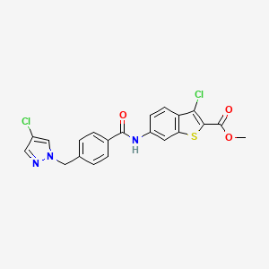molecular formula C21H15Cl2N3O3S B4808520 methyl 3-chloro-6-({4-[(4-chloro-1H-pyrazol-1-yl)methyl]benzoyl}amino)-1-benzothiophene-2-carboxylate 