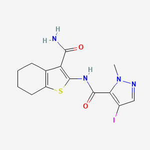 molecular formula C14H15IN4O2S B4808597 N-[3-(AMINOCARBONYL)-4,5,6,7-TETRAHYDRO-1-BENZOTHIOPHEN-2-YL]-4-IODO-1-METHYL-1H-PYRAZOLE-5-CARBOXAMIDE 